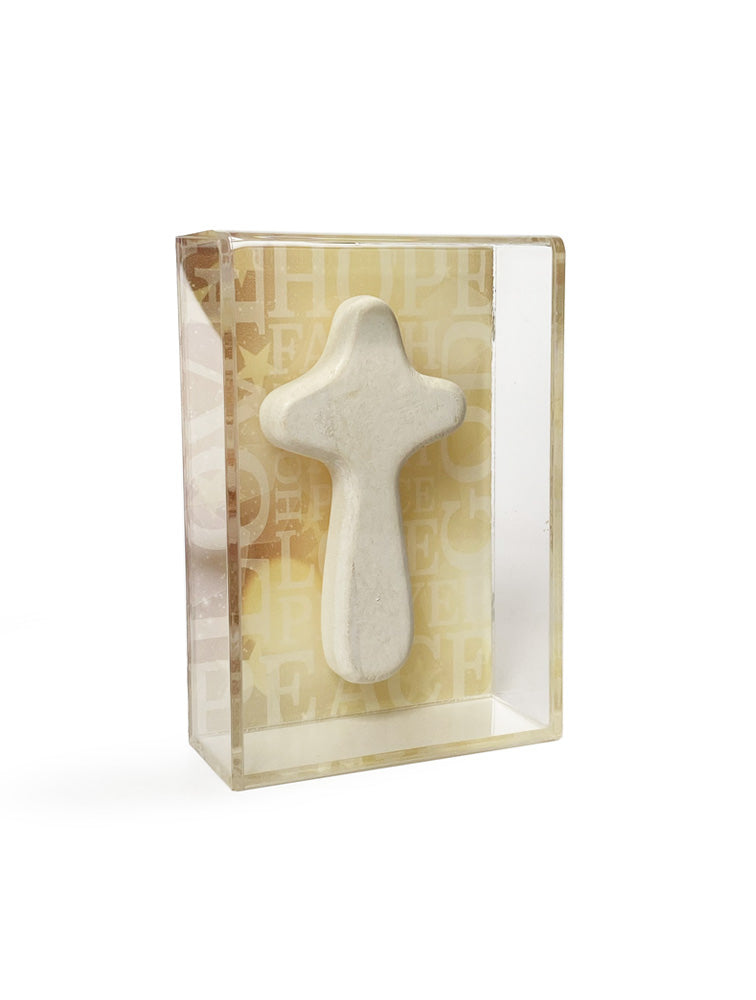 CAJA ACRILICO CRUZ BEIGE LETRAS N0583BL