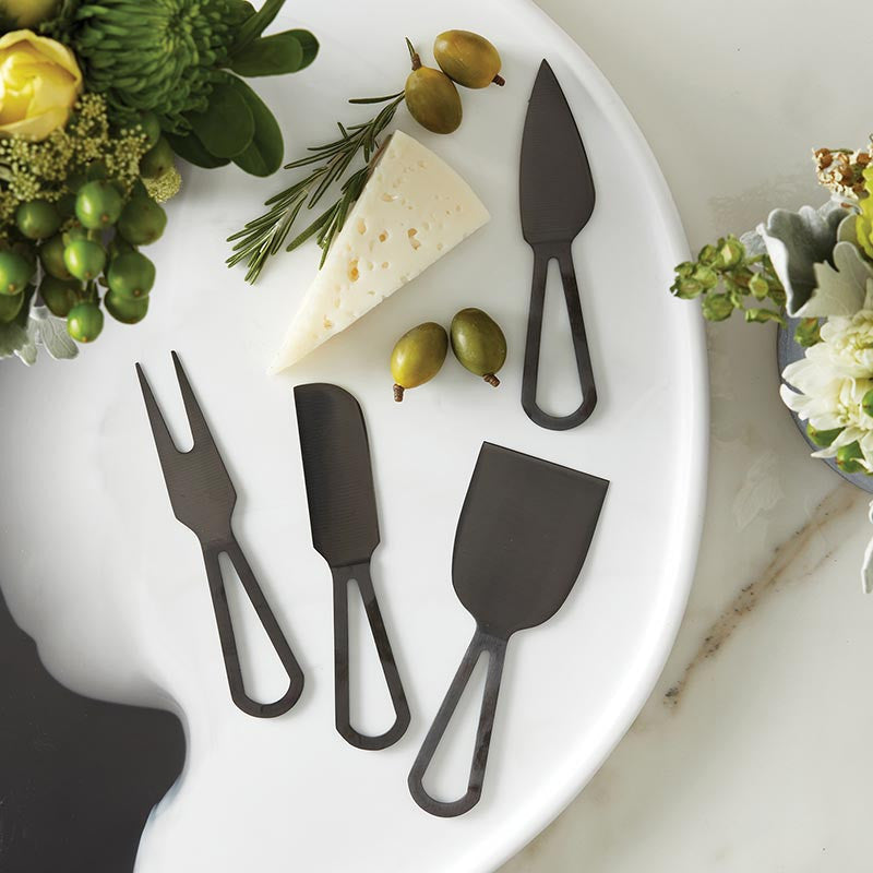 SET 4 CUBIERTOS PARA QUESO METAL NEGRO EN CAJA X8314