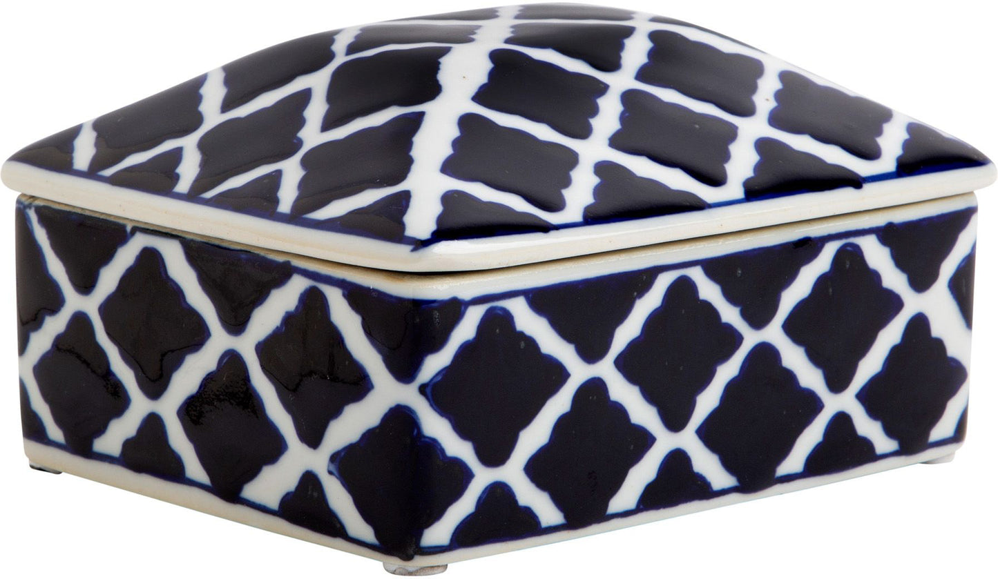 CAJA CERAMICA AZUL Y BLANCA CON TAPA X7025