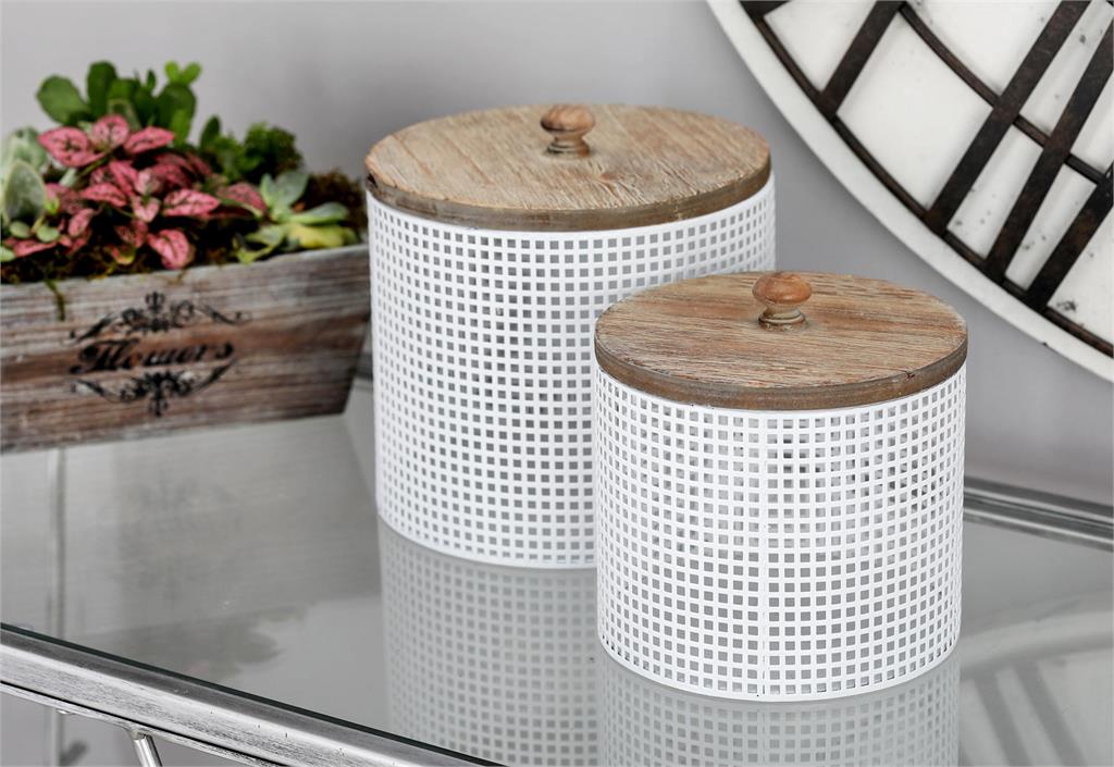 CANISTER PARA DECORACIÓN DE METAL CON TAPA MADERA X7563GR