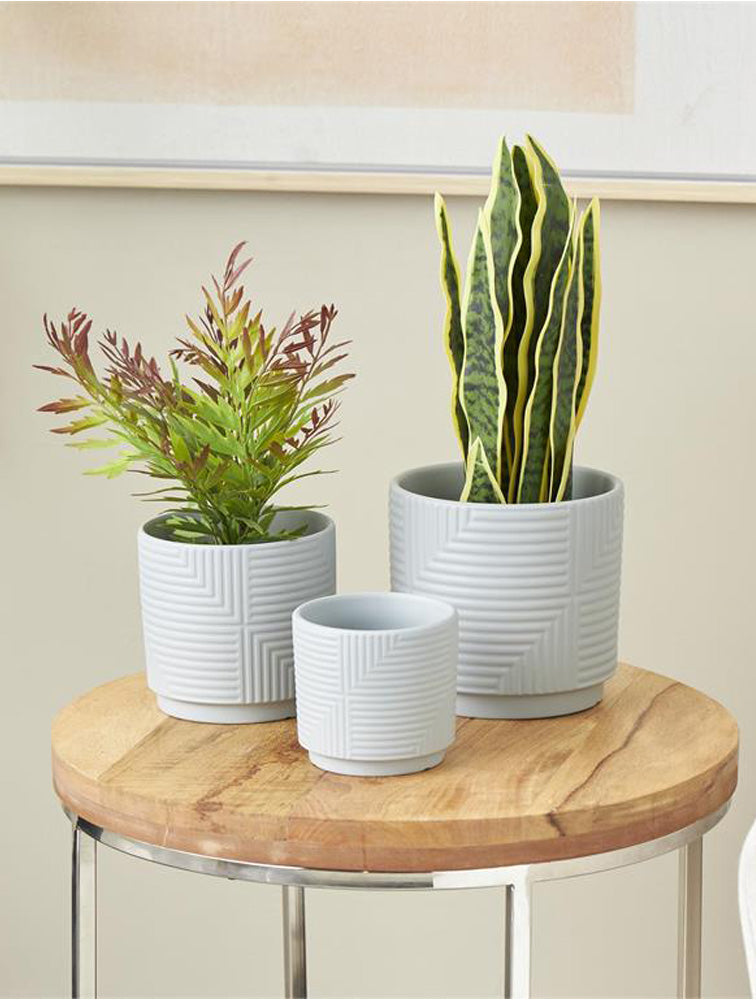 MACETERO GRANDE GRIS GEOMETRICO DE CERAMICA X7688G