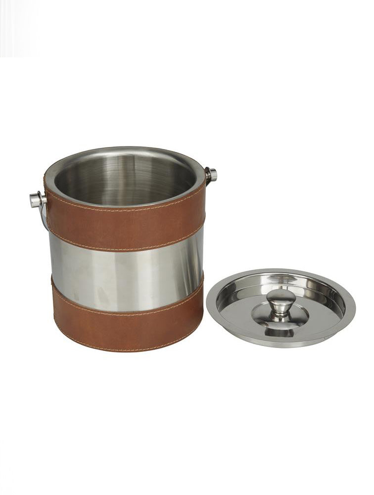 HIELERA DE ACERO INOXIDABLE DOBLE PARED CON CUERO VEGANO X7700