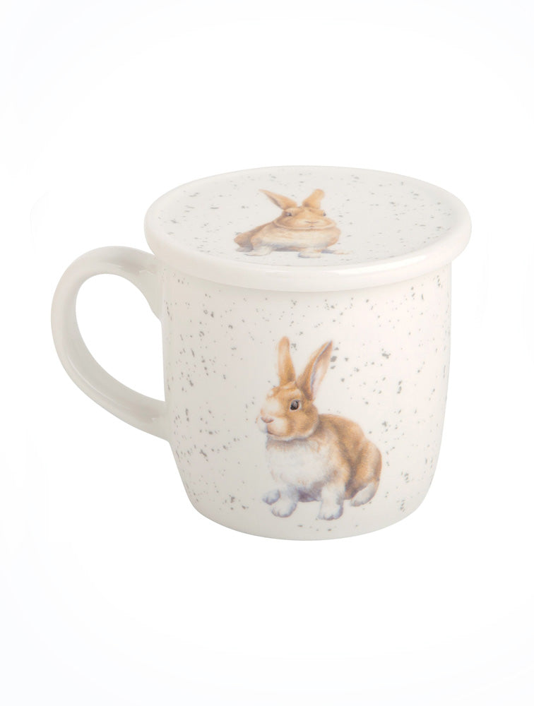 SET DE TAZA DE CERAMICA CON TAPA O PLATITO CONEJO X7794