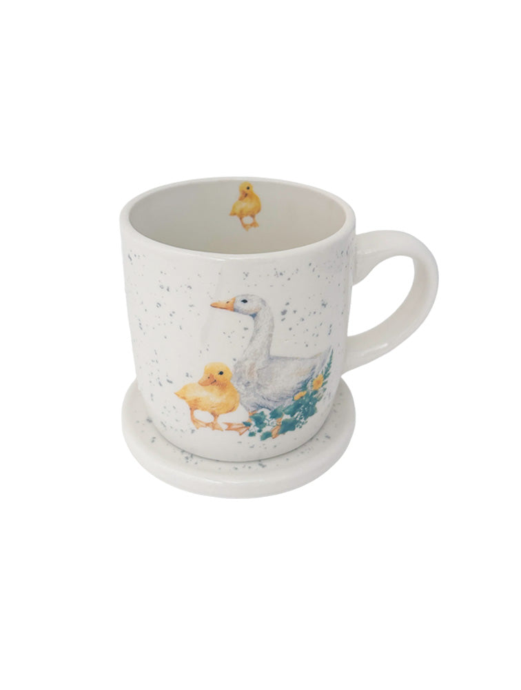 SET DE TAZA DE CERAMICA CON TAPA O PLATITO PATO X7795