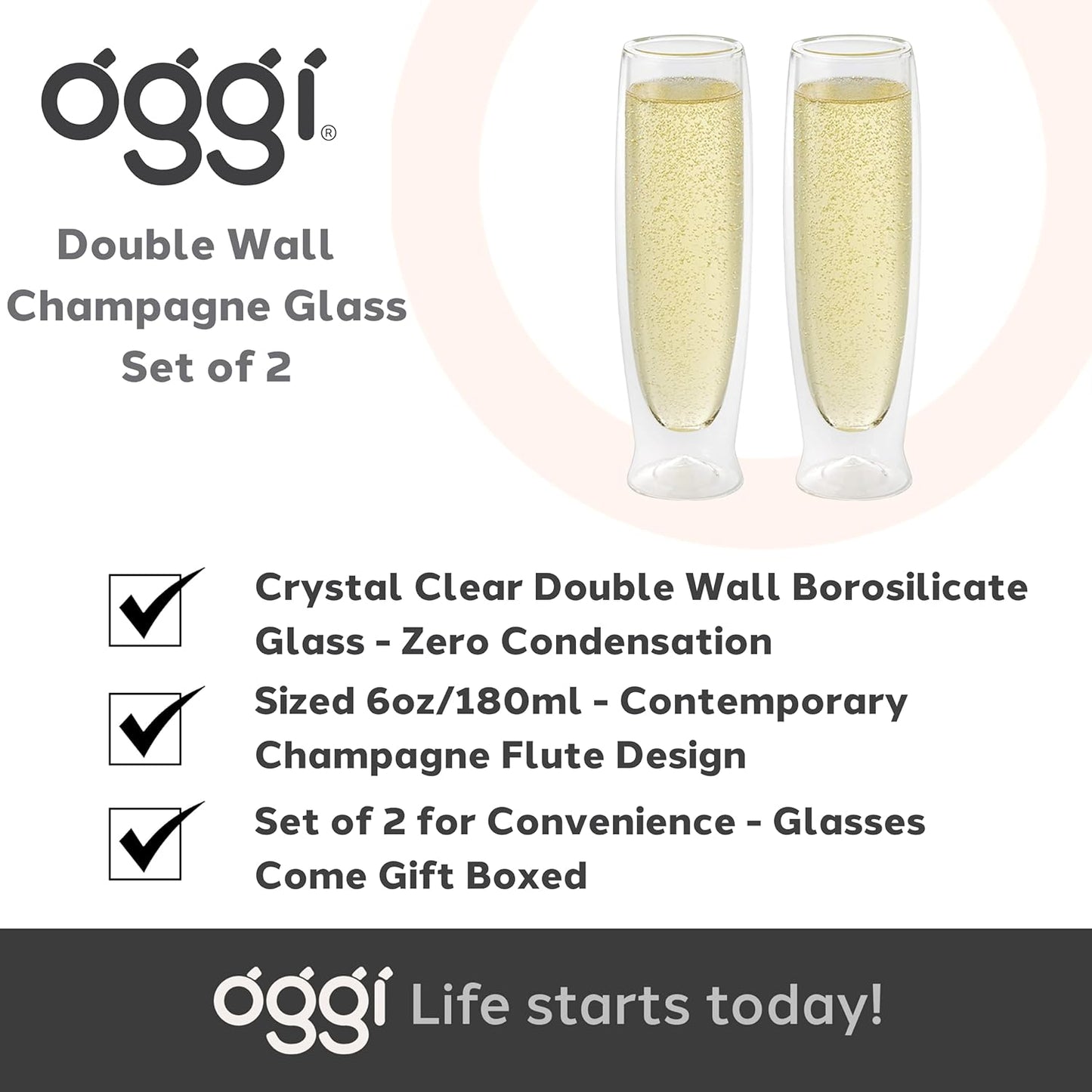 COPAS CHAMPAGNE SET X2 DOBLE PARED CRISTAL 6 OZ X7982