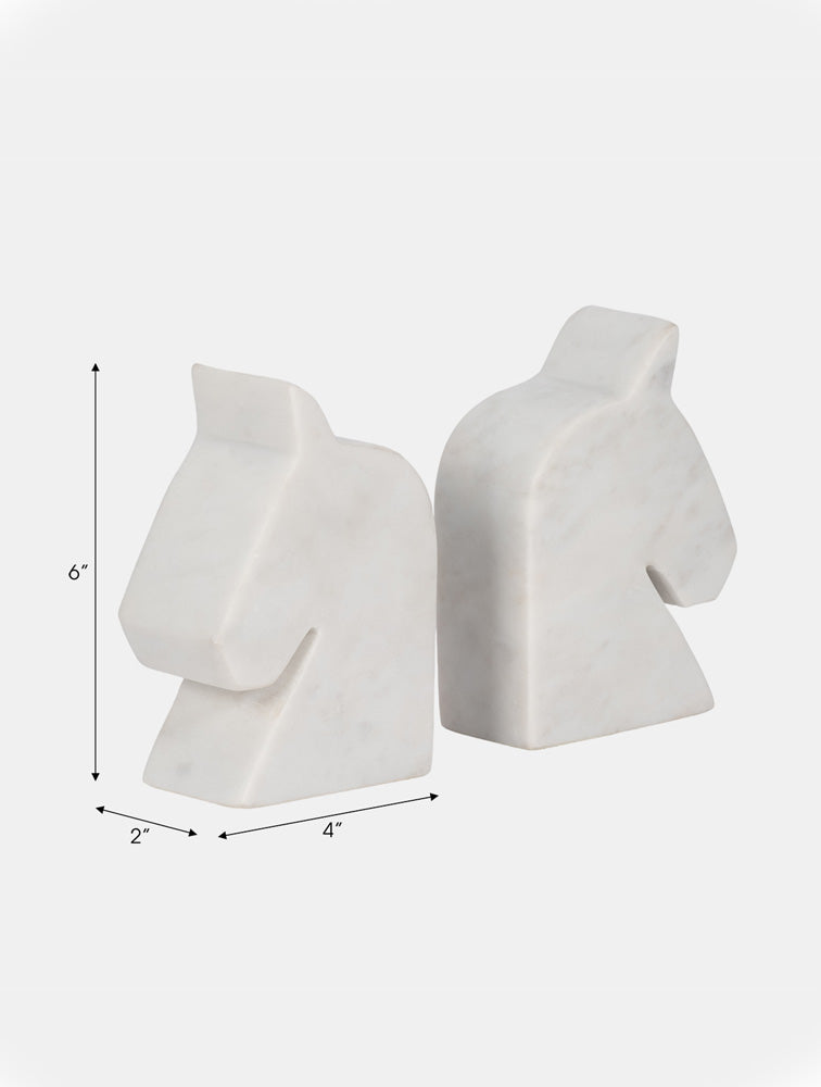 BOOKEND CABALLOS MARMOL BLANCO 6" X8025