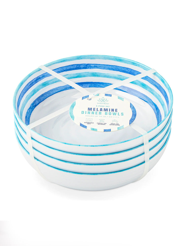 BOWLS X4 BLUE STRIPE MELAMINE X8064