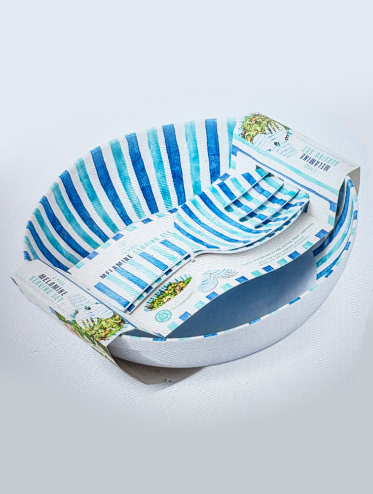 ENSALADERA CON CUBIERTOS BLUE STRIPE 3 PC X8067
