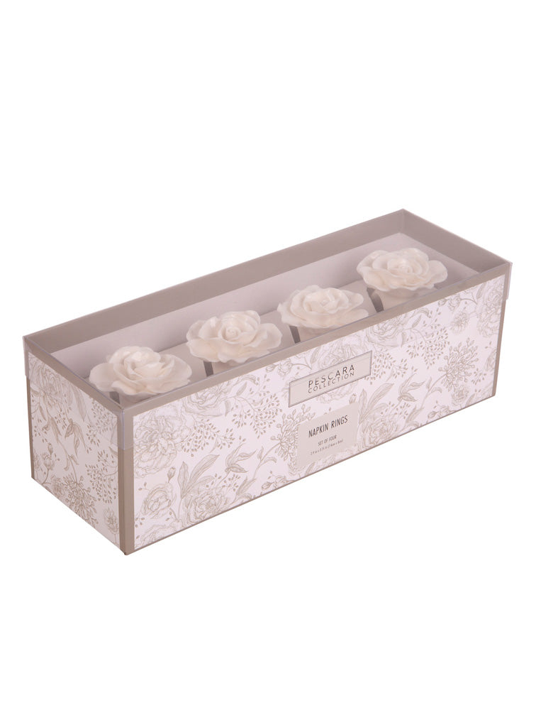 AROS DE SERVILLETAS X4 FLOR CERAMICA PESCARA X8165