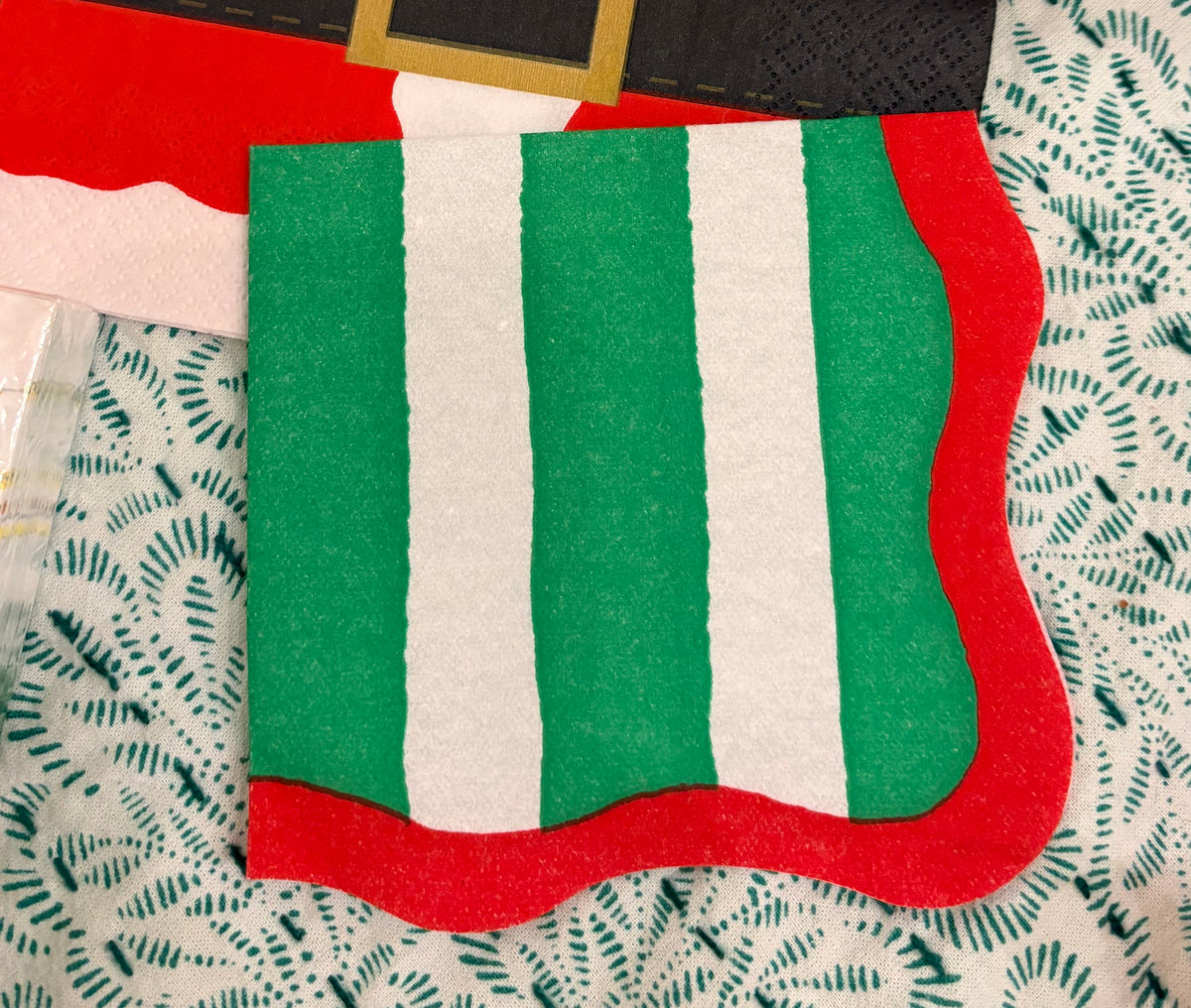 SERVILLETA COCTEL CAFÉ STRIPE SCALLOP GREEN RED X8292
