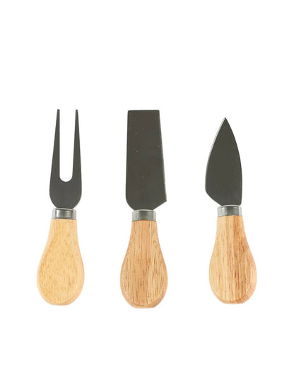 SET DE 3 CUCHILLOS QUESO ASA MADERA CNAB004