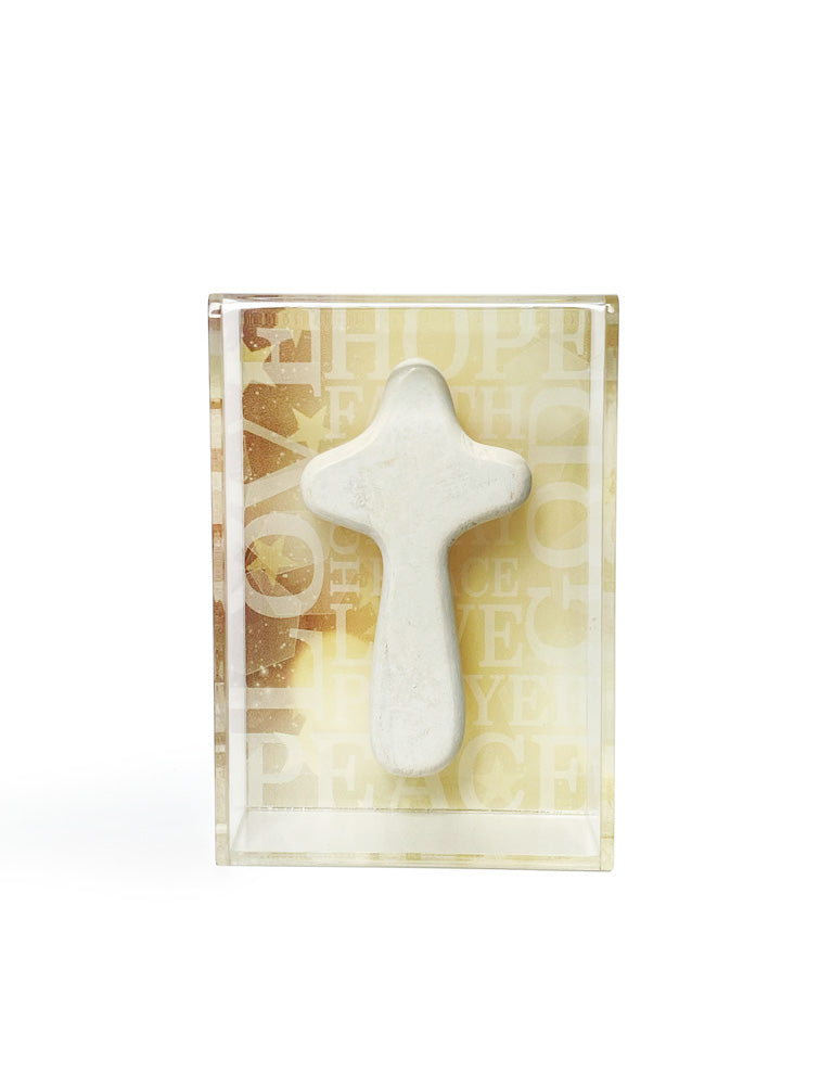 CAJA ACRILICO CRUZ BEIGE LETRAS N0583BL