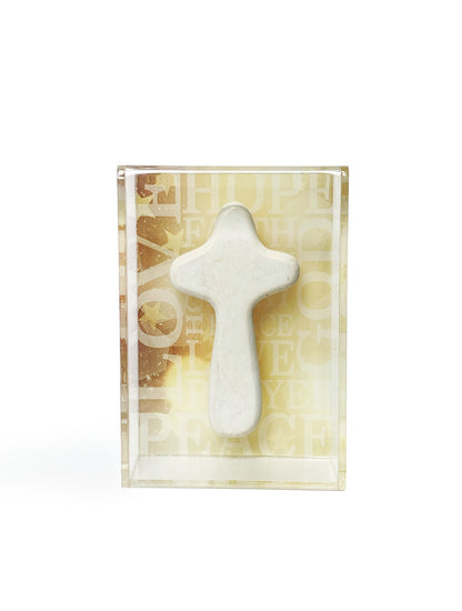 CAJA ACRILICO CRUZ BEIGE LETRAS N0583BL