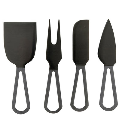 SET 4 CUBIERTOS PARA QUESO METAL NEGRO EN CAJA X8314