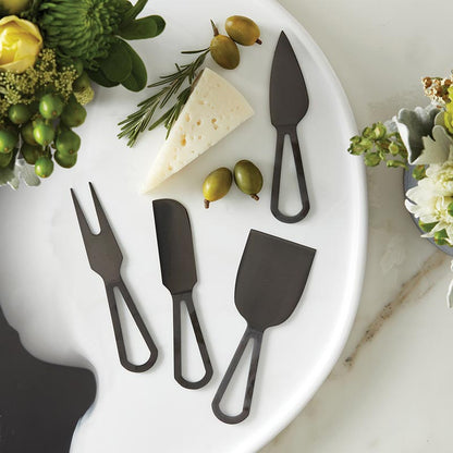 SET 4 CUBIERTOS PARA QUESO METAL NEGRO EN CAJA X8314