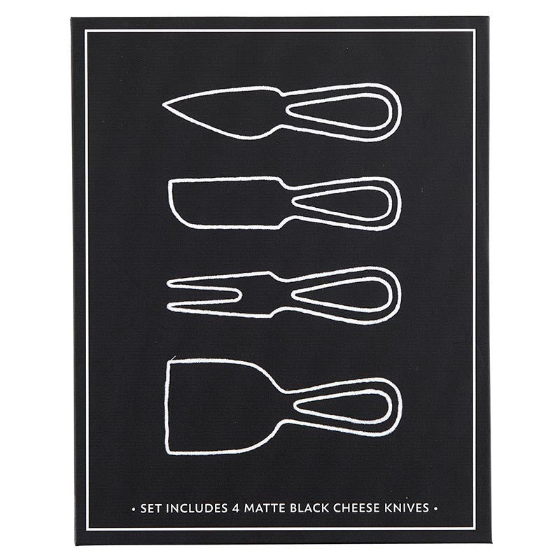 SET 4 CUBIERTOS PARA QUESO METAL NEGRO EN CAJA X8314