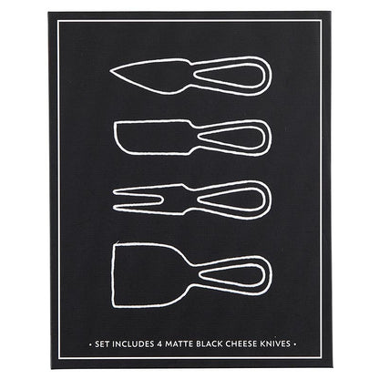 SET 4 CUBIERTOS PARA QUESO METAL NEGRO EN CAJA X8314
