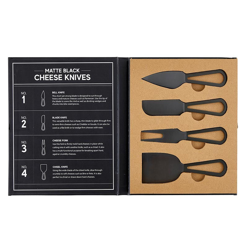 SET 4 CUBIERTOS PARA QUESO METAL NEGRO EN CAJA X8314