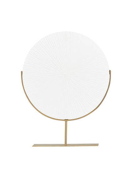 ESCULTURA DE MADERA BLANCA REDONDA CON BASE METAL X6805