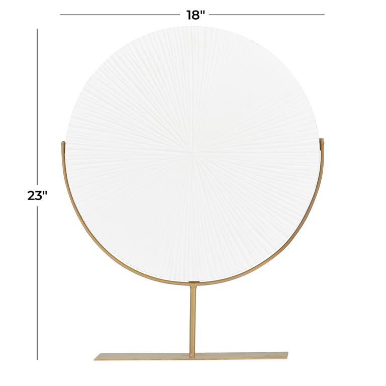 ESCULTURA DE MADERA BLANCA REDONDA CON BASE METAL X6805
