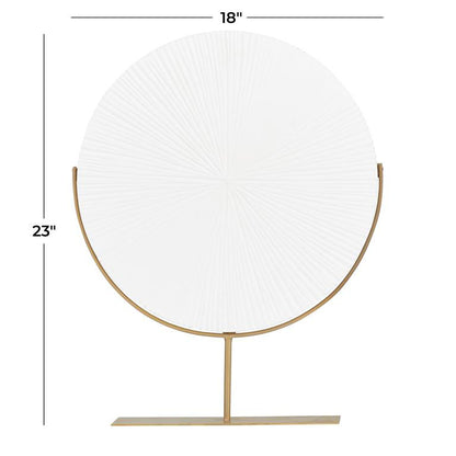 ESCULTURA DE MADERA BLANCA REDONDA CON BASE METAL X6805