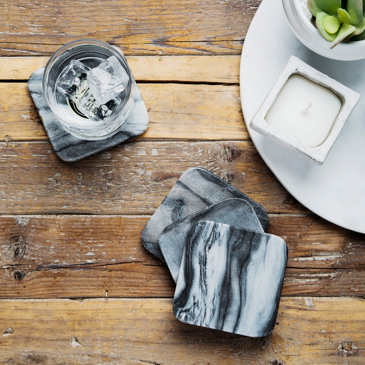 SET DE 4 POSA VASOS DE MARMOL CUADRADOS X7008