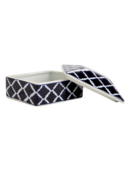 CAJA CERAMICA AZUL Y BLANCA CON TAPA X7025