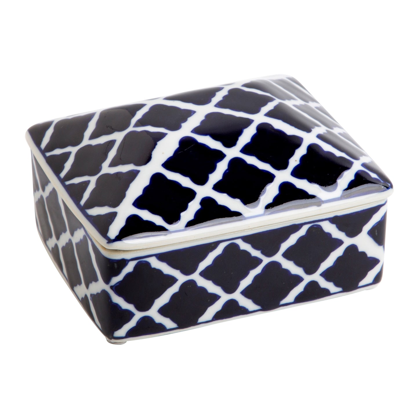 CAJA CERAMICA AZUL Y BLANCA CON TAPA X7025