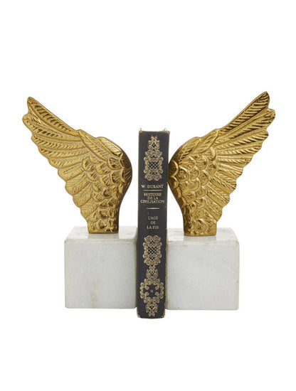 BOOKEND ALAS DE METAL DORADAS CON BASE MÁRMOL X7565DO