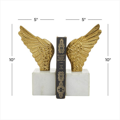 BOOKEND ALAS DE METAL DORADAS CON BASE MÁRMOL X7565DO