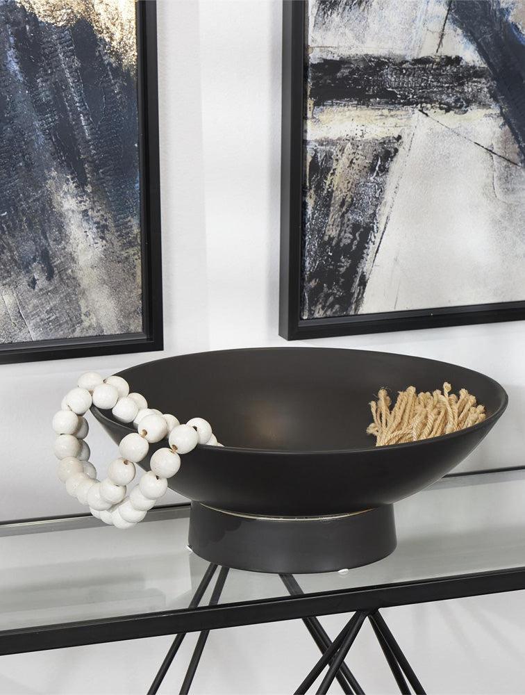 CENTRO DE MESA HONDO ELEVADO DE CERAMICA NEGRO X7663