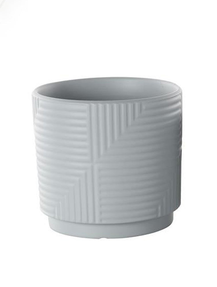 MACETERO GRANDE GRIS GEOMETRICO DE CERAMICA X7688G