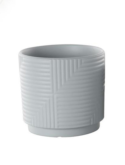 MACETERO GRANDE GRIS GEOMETRICO DE CERAMICA X7688G