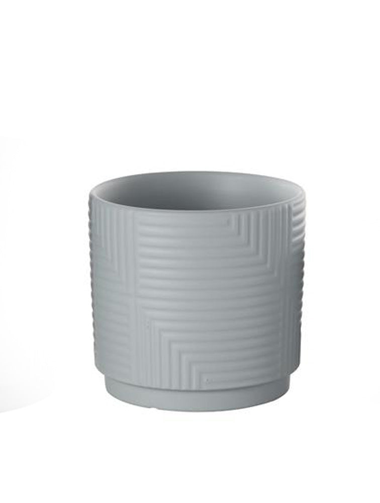 MACETERO MEDIANO GRIS GEOMETRICO DE CERAMICA X7688M