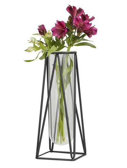 FLORERO PIRAMIDAL DE METAL CON TUBO DE ENSAYO INTERIOR. X7692G