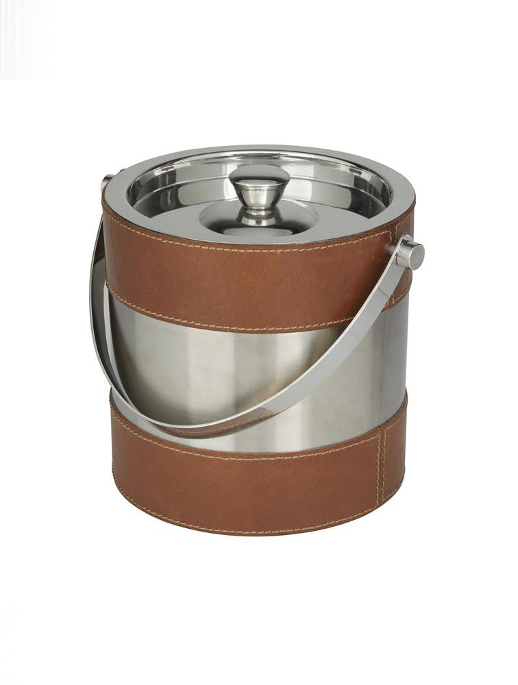 HIELERA DE ACERO INOXIDABLE DOBLE PARED CON CUERO VEGANO X7700