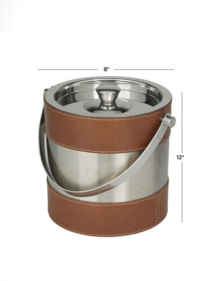 HIELERA DE ACERO INOXIDABLE DOBLE PARED CON CUERO VEGANO X7700