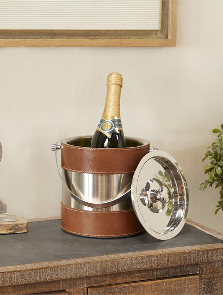 HIELERA DE ACERO INOXIDABLE DOBLE PARED CON CUERO VEGANO X7700