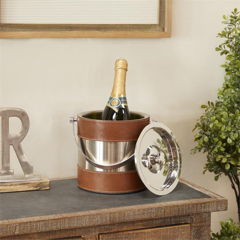 HIELERA DE ACERO INOXIDABLE DOBLE PARED CON CUERO VEGANO X7700