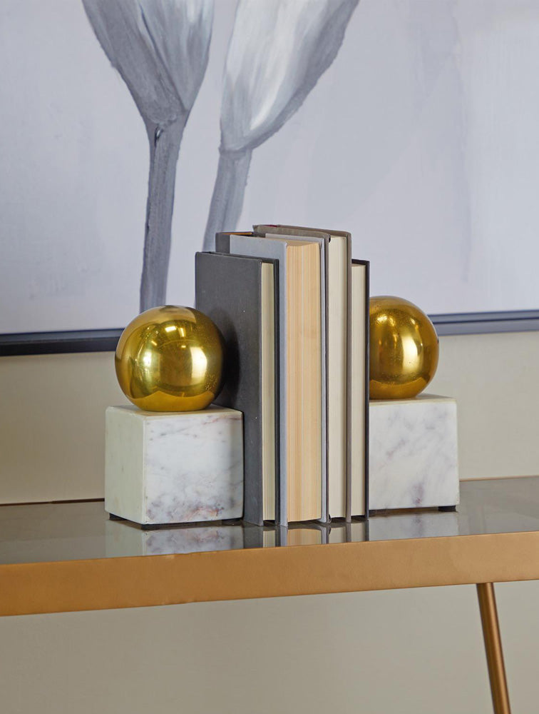 BOOKEND DE MARMOL Y ALUMINIO DORADO. X7703