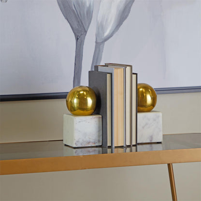 BOOKEND DE MARMOL Y ALUMINIO DORADO. X7703