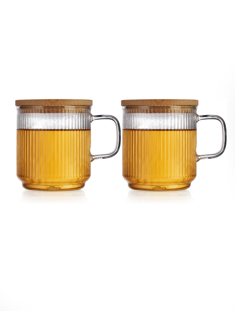 SET DE 2 TAZAS DE VIDRIO CON TAPA DE MADERA X7792