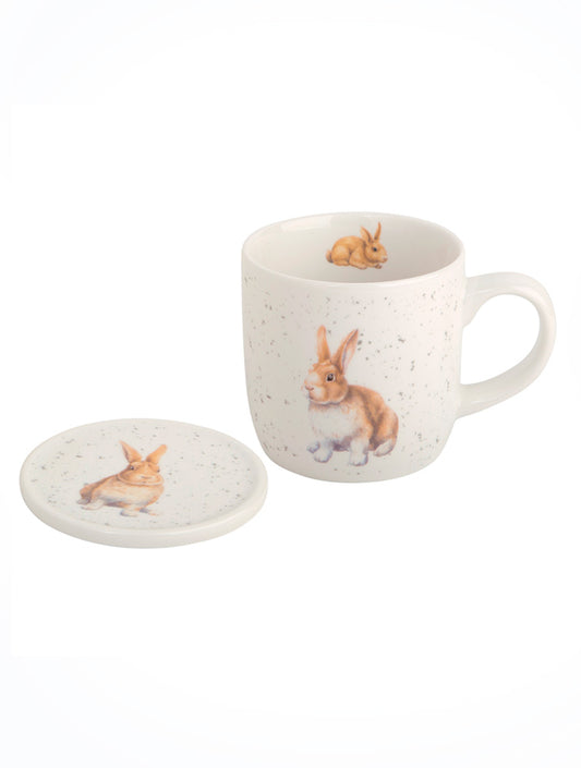 SET DE TAZA DE CERAMICA CON TAPA O PLATITO CONEJO X7794