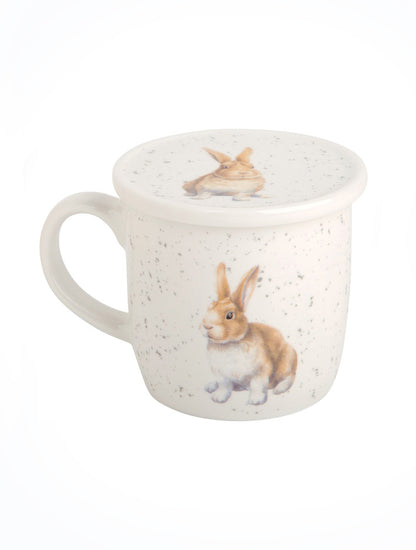 SET DE TAZA DE CERAMICA CON TAPA O PLATITO CONEJO X7794