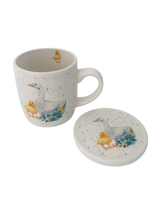 SET DE TAZA DE CERAMICA CON TAPA O PLATITO PATO X7795