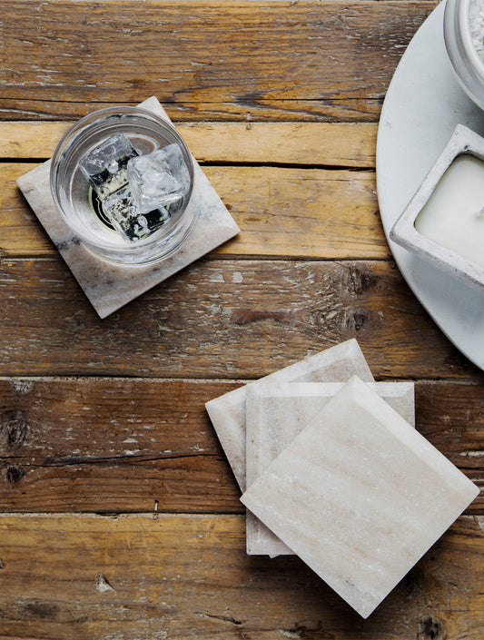 SET DE 4 POSAVASOS CUADRADOS DE MARMOL 4" X7804