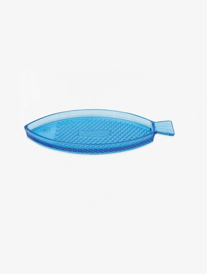 FUENTE VIDRIO EN FORMA DE PEZ AZUL CHICA X7932