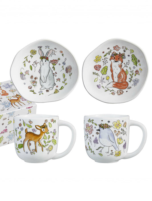 SET MUG Y PLATOS SNACK W/FOREST FRIENDS KIDS X8018