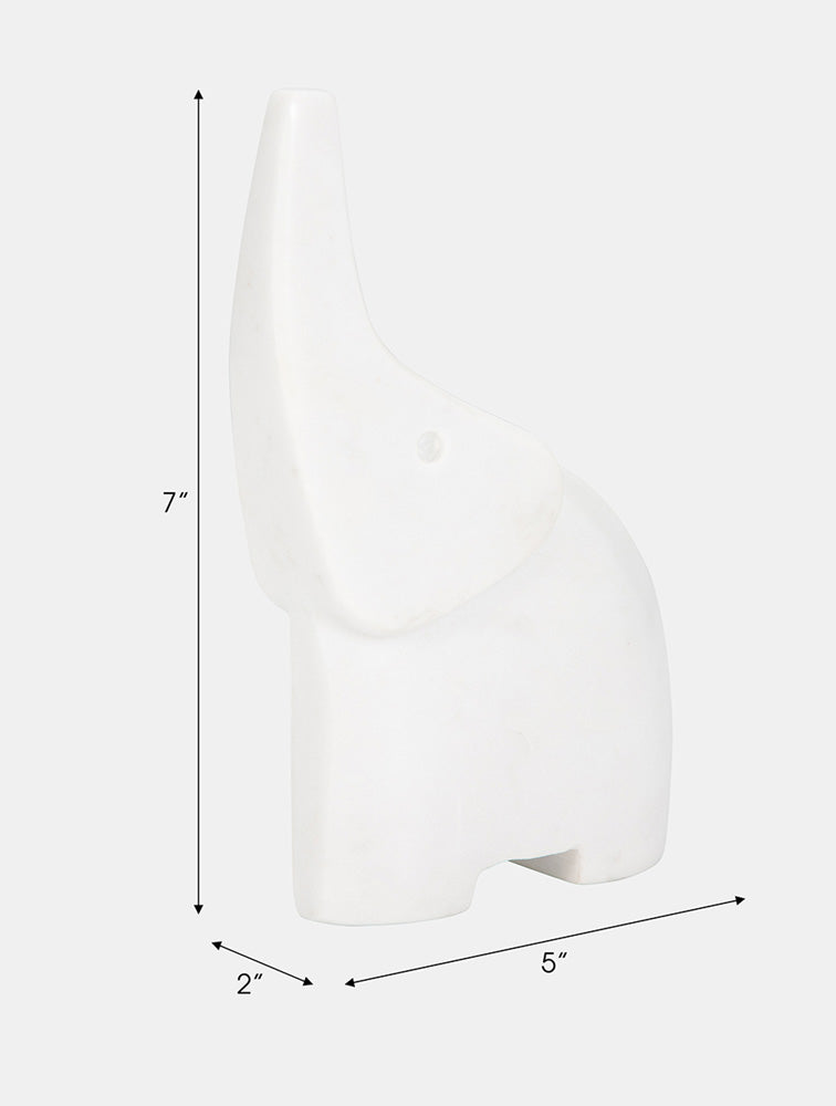 ELEFANTE DE MARMOL BLANCO TRUNK 7" X8029