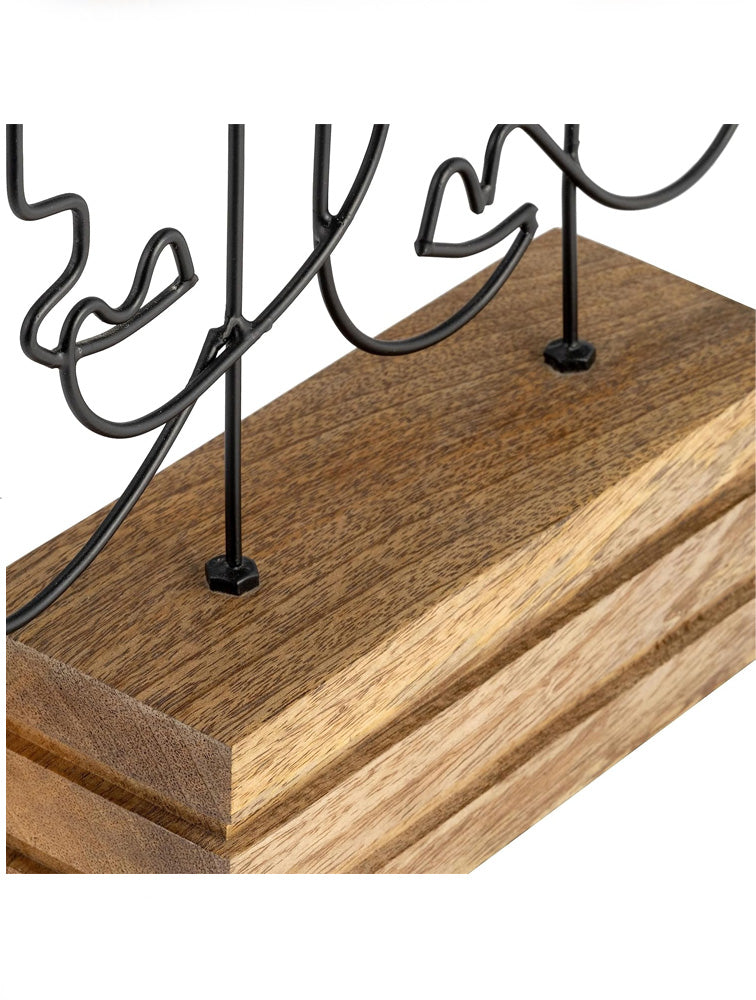 ESCULTURA METAL FACES CON BASE DE MADERA 13" X8043